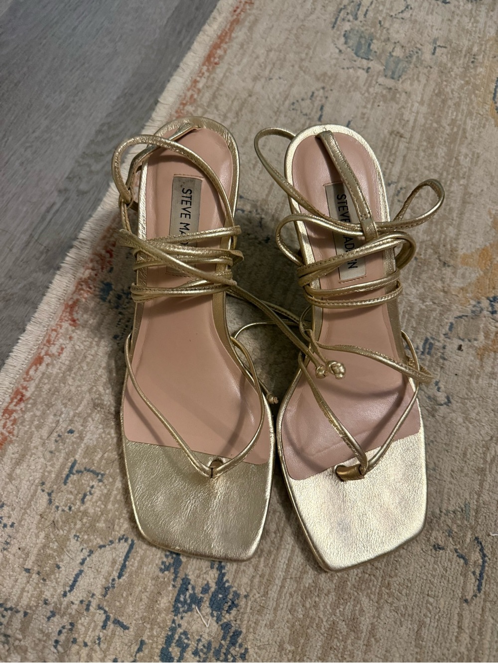 Steve Madden Metallic Gold Lace-Up Square Toe Sandals